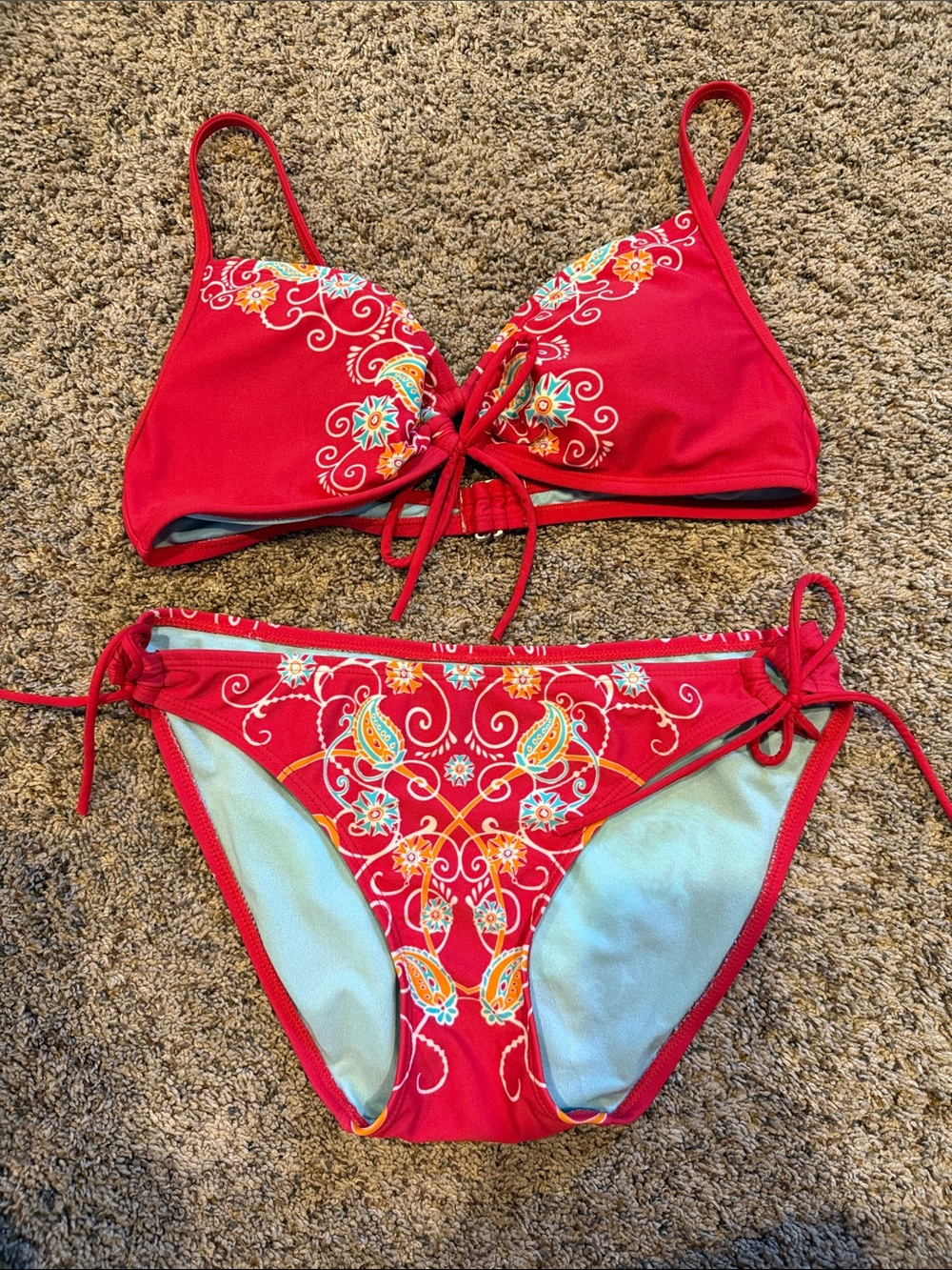 Athleta Red Floral Paisley Bikini Set Medium